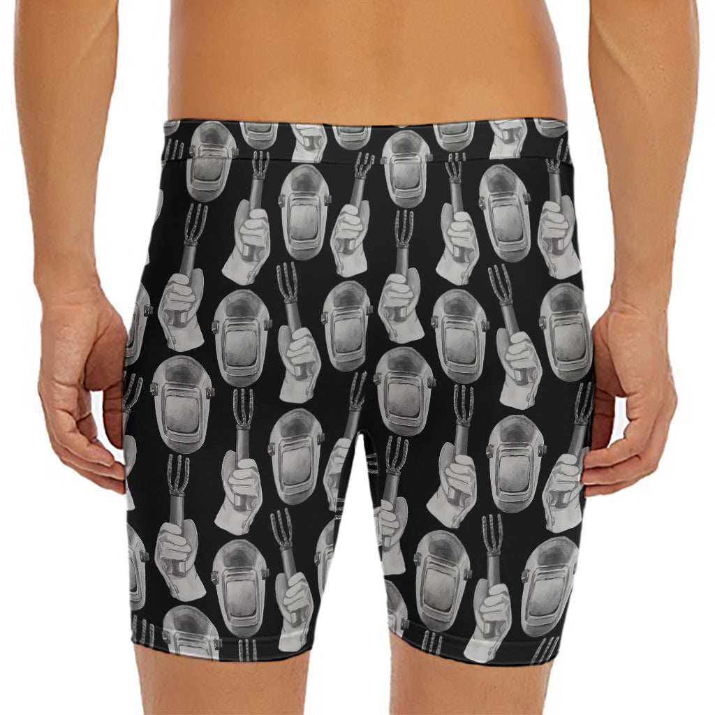 Watercolor Welder Pattern Print Men's Long Boxer Briefs