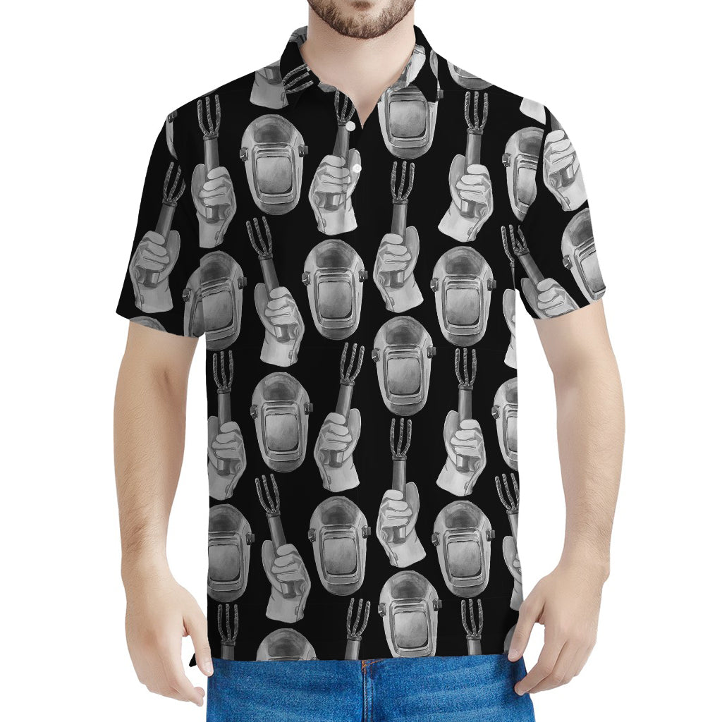 Watercolor Welder Pattern Print Men's Polo Shirt