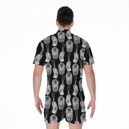 Watercolor Welder Pattern Print Men's Rompers