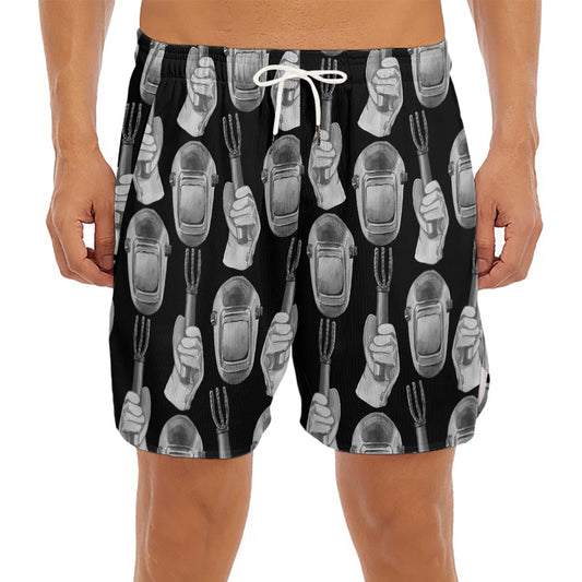Watercolor Welder Pattern Print Men's Split Running Shorts