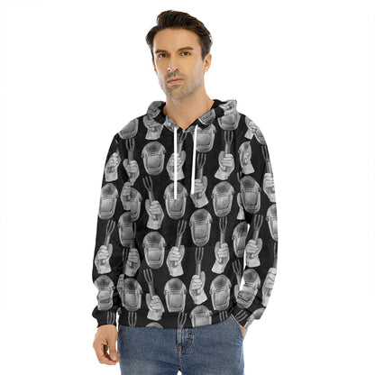 Watercolor Welder Pattern Print Men's Velvet Pullover Hoodie