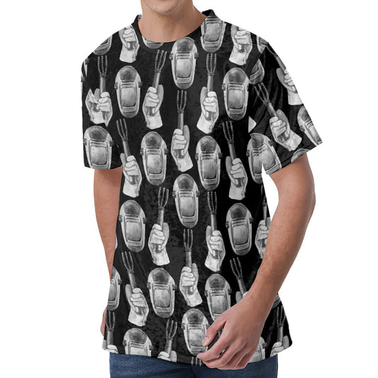 Watercolor Welder Pattern Print Men's Velvet T-Shirt