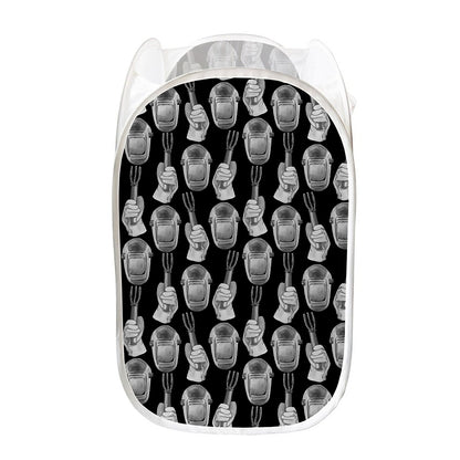 Watercolor Welder Pattern Print Mesh Laundry Hamper