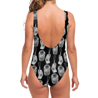 Watercolor Welder Pattern Print One Piece Swimsuit