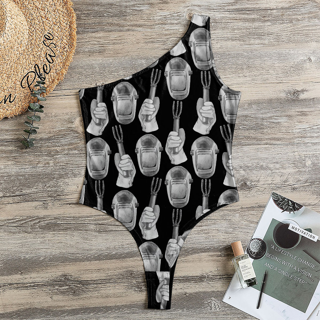 Watercolor Welder Pattern Print One Shoulder Bodysuit