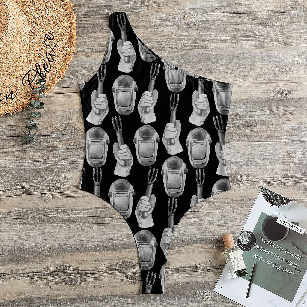 Watercolor Welder Pattern Print One Shoulder Bodysuit