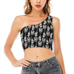 Watercolor Welder Pattern Print One Shoulder Crop Top