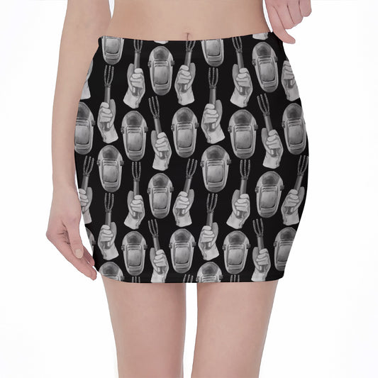 Watercolor Welder Pattern Print Pencil Mini Skirt