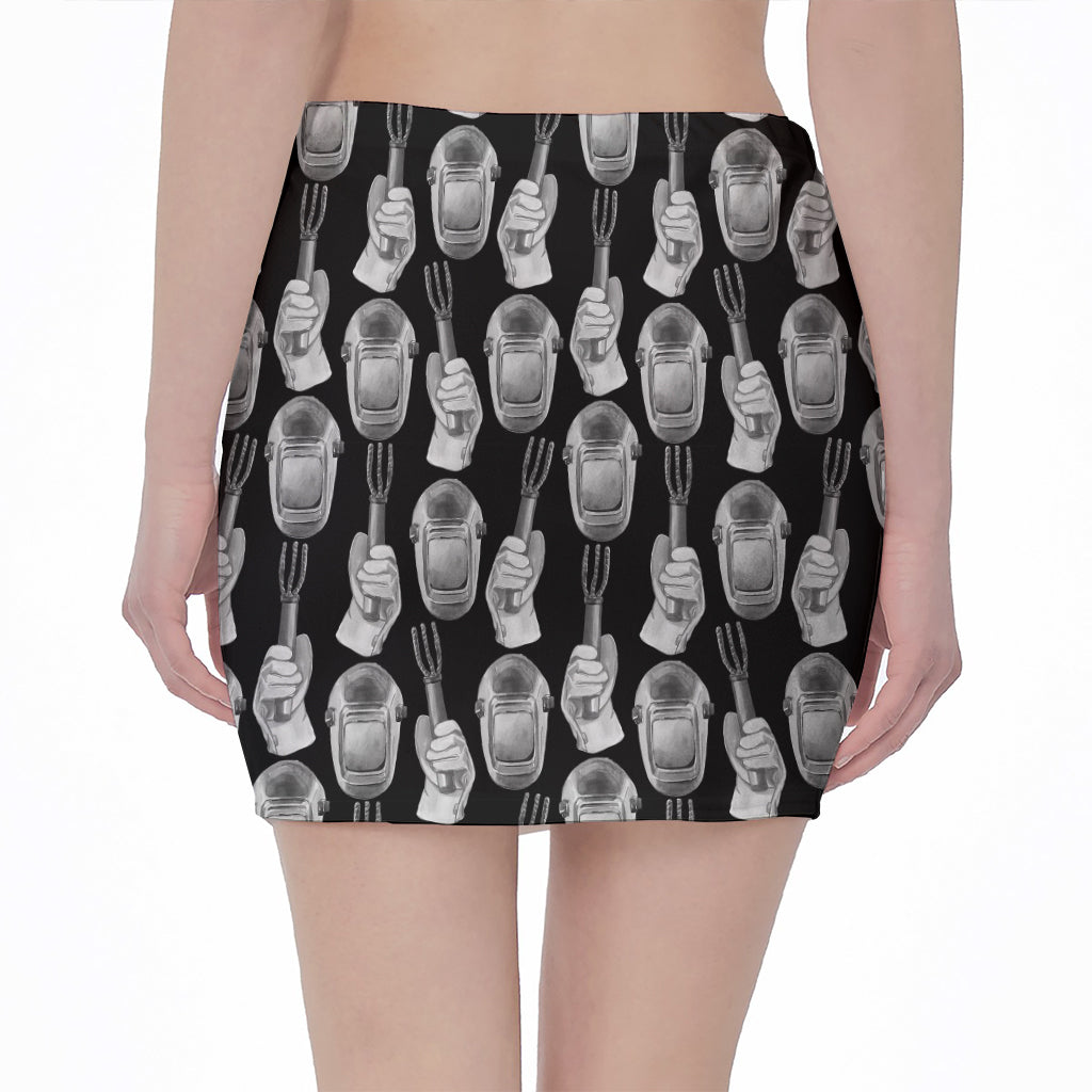 Watercolor Welder Pattern Print Pencil Mini Skirt