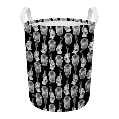 Watercolor Welder Pattern Print Round Laundry Basket