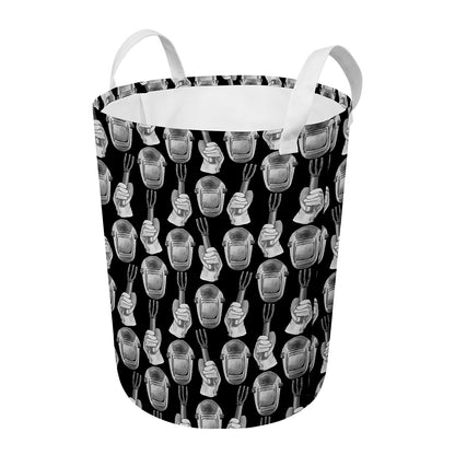 Watercolor Welder Pattern Print Round Laundry Basket