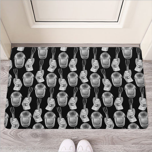 Watercolor Welder Pattern Print Rubber Doormat