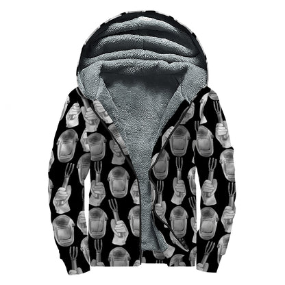 Watercolor Welder Pattern Print Sherpa Lined Zip Up Hoodie