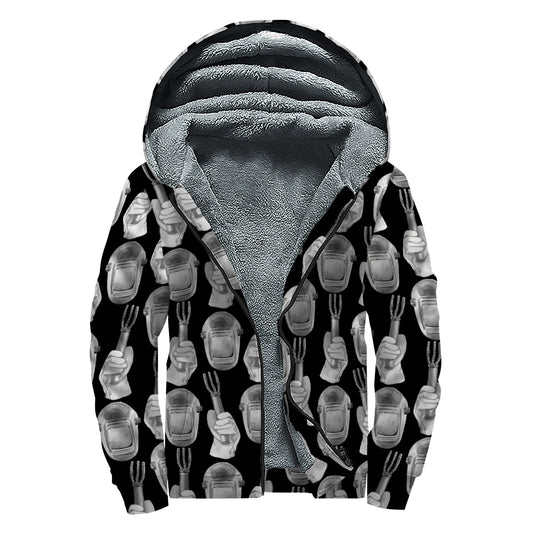 Watercolor Welder Pattern Print Sherpa Lined Zip Up Hoodie