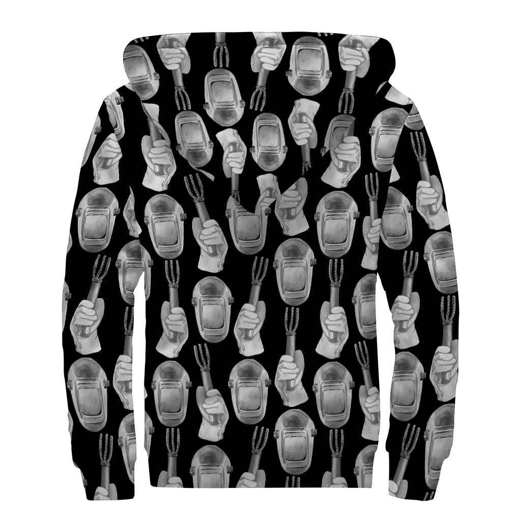 Watercolor Welder Pattern Print Sherpa Lined Zip Up Hoodie