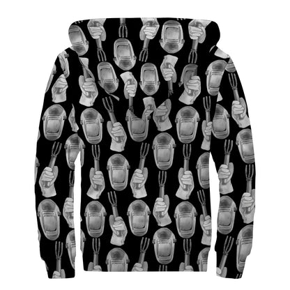 Watercolor Welder Pattern Print Sherpa Lined Zip Up Hoodie