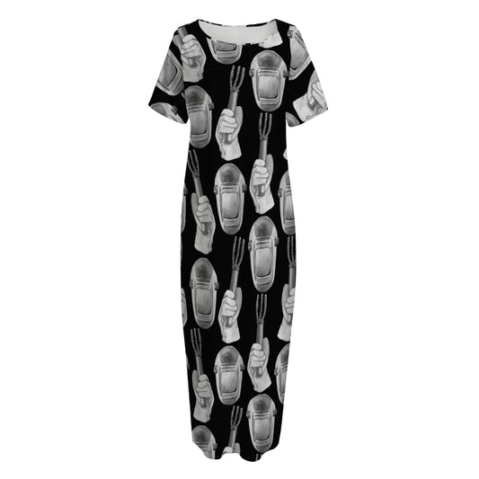Watercolor Welder Pattern Print Short Sleeve Long Nightdress
