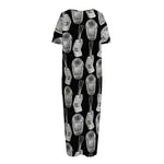Watercolor Welder Pattern Print Short Sleeve Long Nightdress