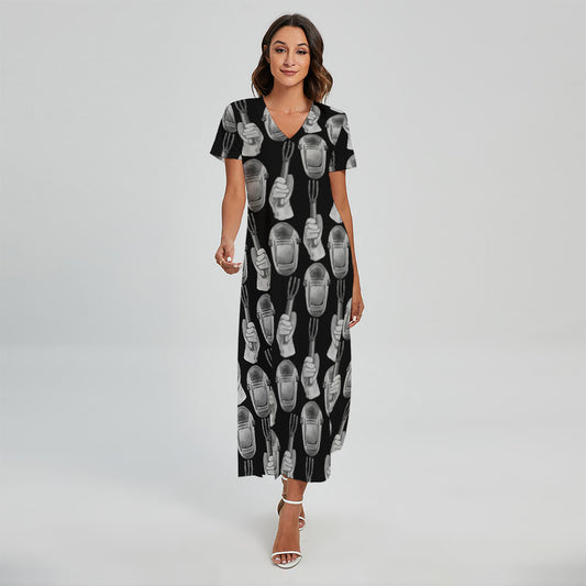 Watercolor Welder Pattern Print Short Sleeve Maxi Dress