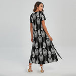 Watercolor Welder Pattern Print Short Sleeve Maxi Dress