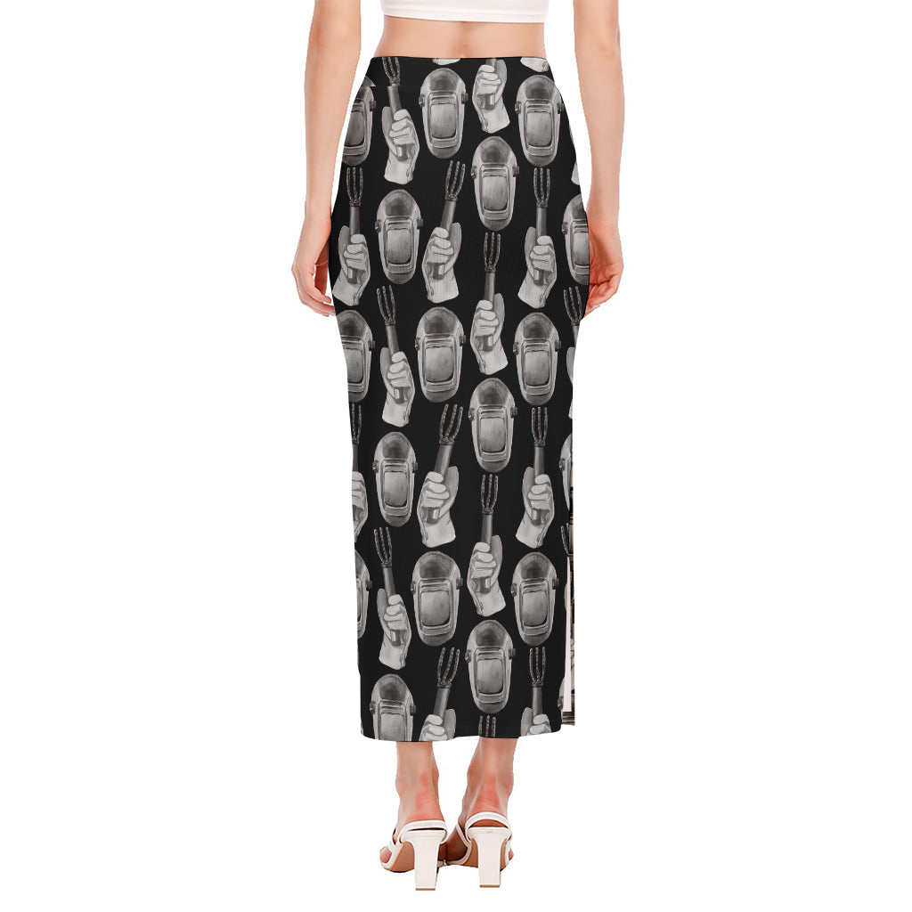 Watercolor Welder Pattern Print Side Slit Maxi Skirt