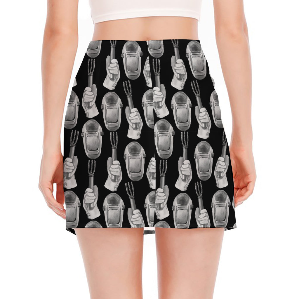 Watercolor Welder Pattern Print Side Slit Mini Skirt