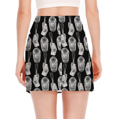 Watercolor Welder Pattern Print Side Slit Mini Skirt