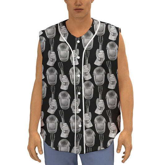 Watercolor Welder Pattern Print Sleeveless Baseball Jersey