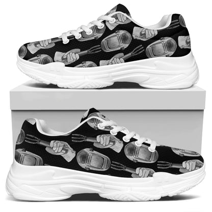 Watercolor Welder Pattern Print White Chunky Shoes