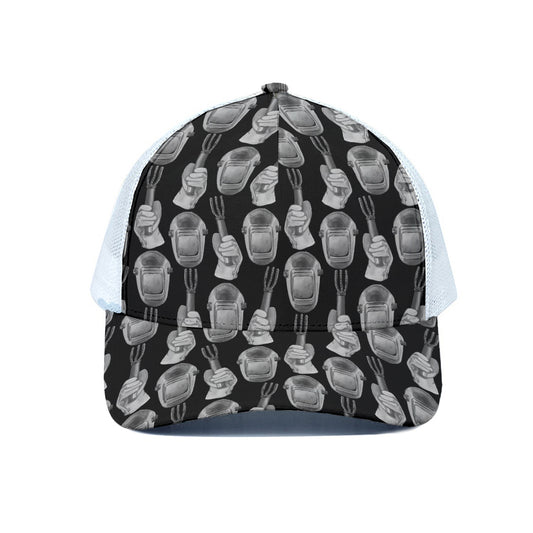 Watercolor Welder Pattern Print White Mesh Trucker Cap