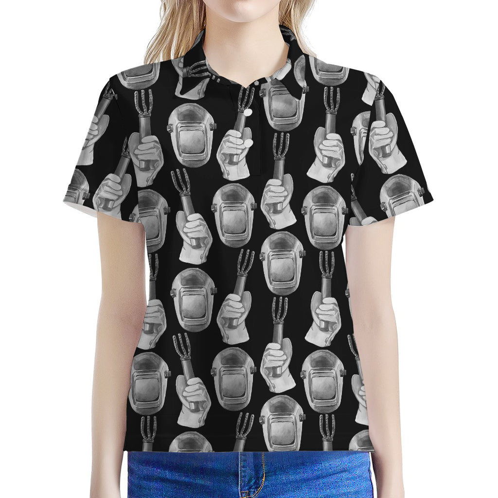 Watercolor Welder Pattern Print Women's Polo Shirt