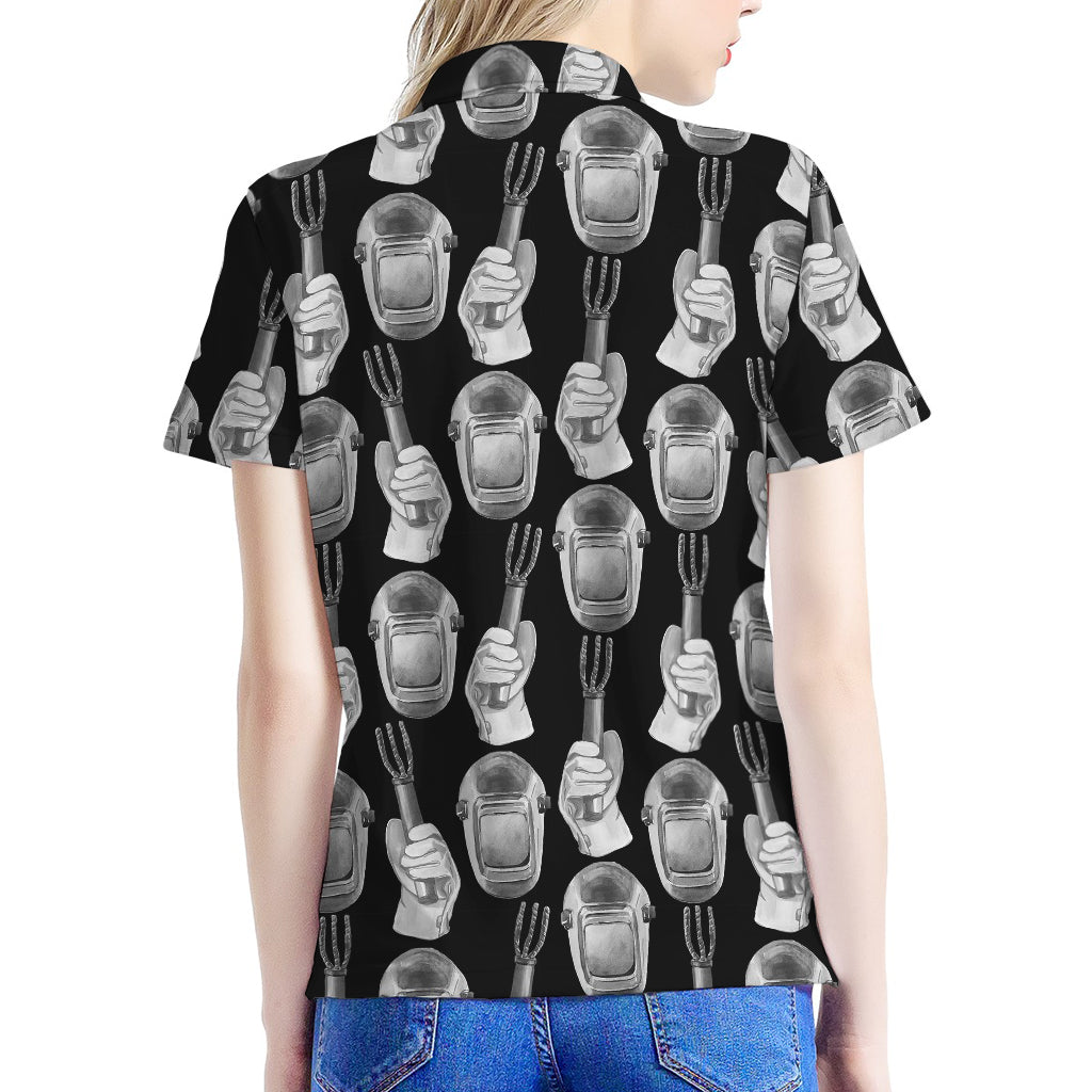 Watercolor Welder Pattern Print Women's Polo Shirt
