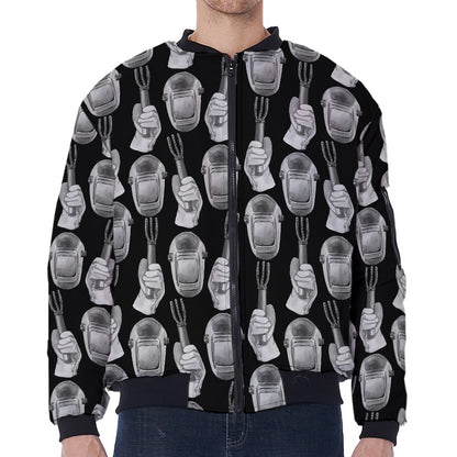 Watercolor Welder Pattern Print Zip Sleeve Bomber Jacket