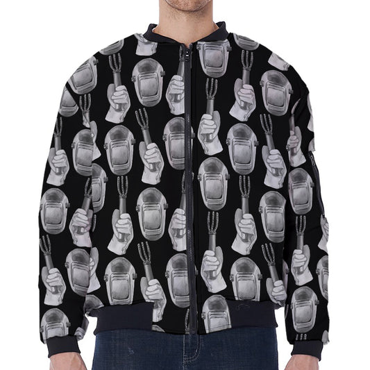Watercolor Welder Pattern Print Zip Sleeve Bomber Jacket