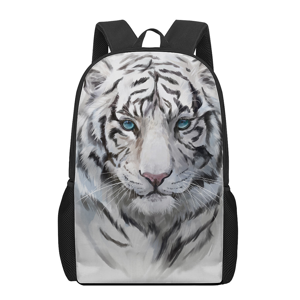 Watercolor White Bengal Tiger Print 17 Inch Backpack
