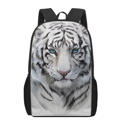 Watercolor White Bengal Tiger Print 17 Inch Backpack