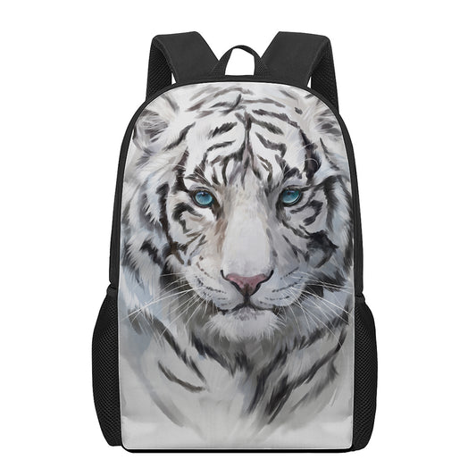 Watercolor White Bengal Tiger Print 17 Inch Backpack
