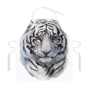 Watercolor White Bengal Tiger Print Adjustable Apron