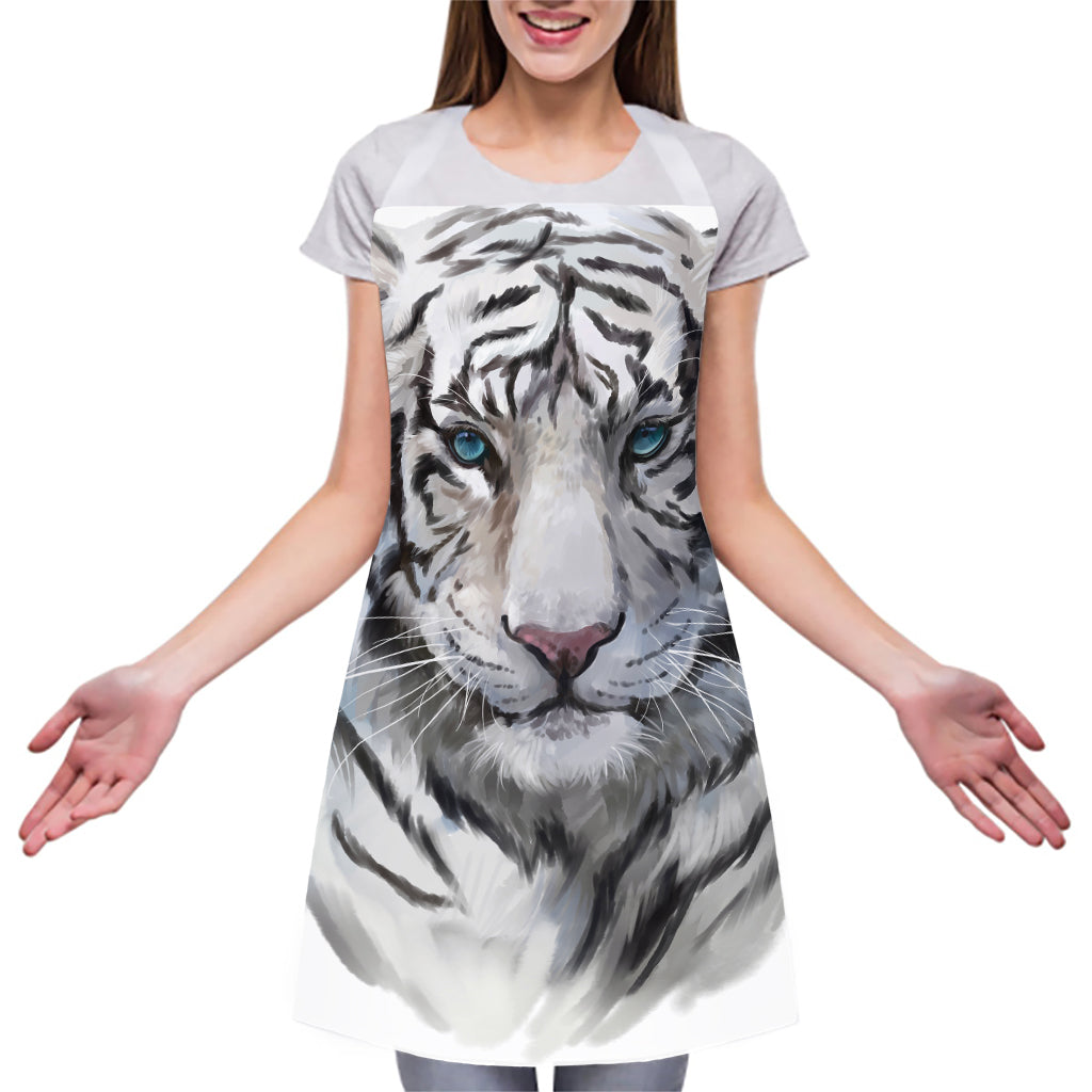 Watercolor White Bengal Tiger Print Adjustable Apron