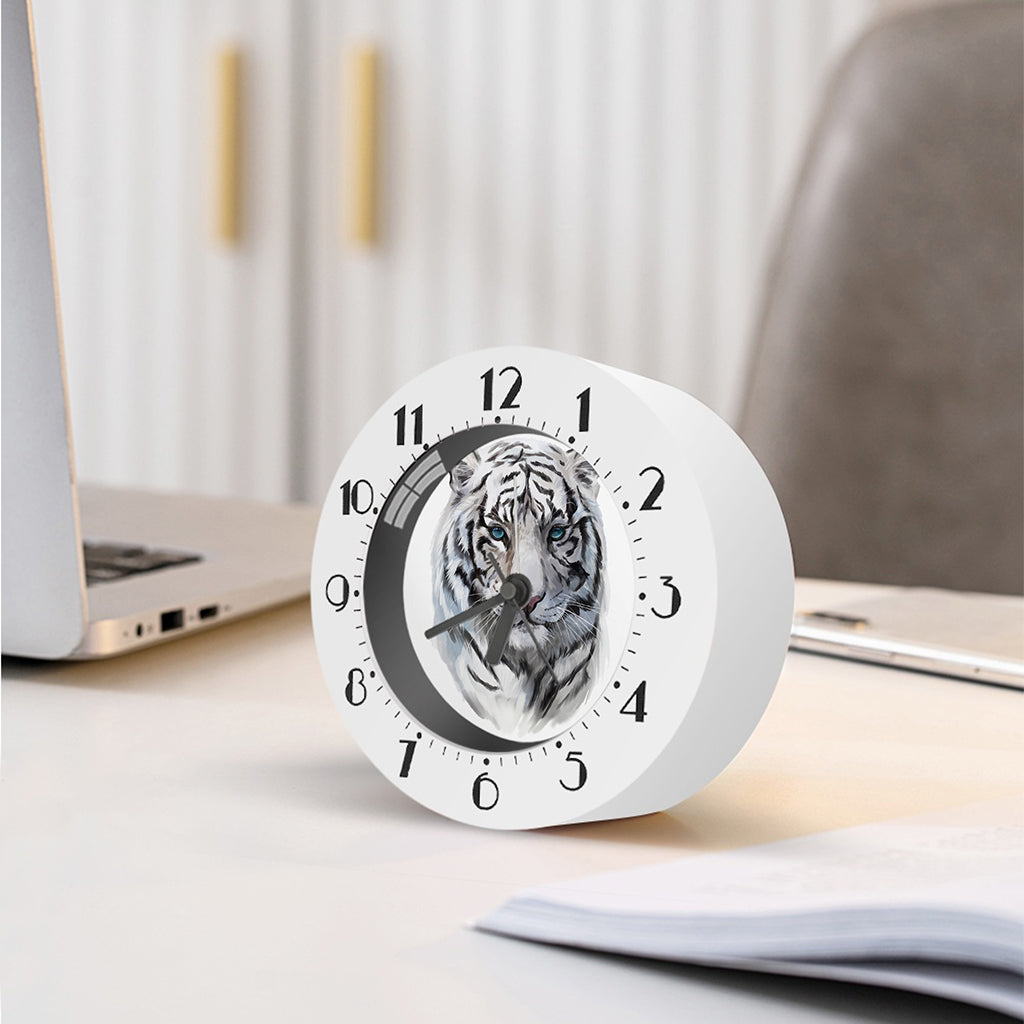 Watercolor White Bengal Tiger Print Alarm Clock