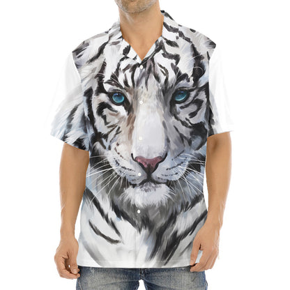 Watercolor White Bengal Tiger Print Aloha Shirt