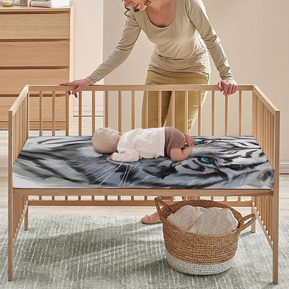 Watercolor White Bengal Tiger Print Baby Crib Sheet
