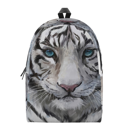Watercolor White Bengal Tiger Print Backpack