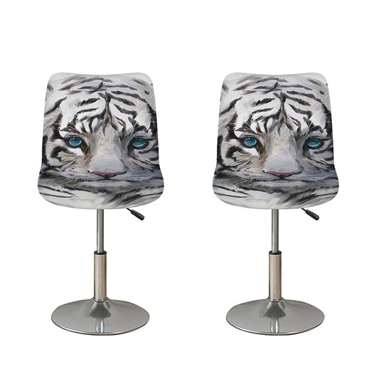 Watercolor White Bengal Tiger Print Bar Stool Covers