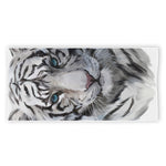 Watercolor White Bengal Tiger Print Beach Towel
