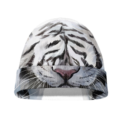 Watercolor White Bengal Tiger Print Beanie
