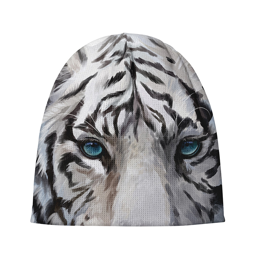 Watercolor White Bengal Tiger Print Beanie