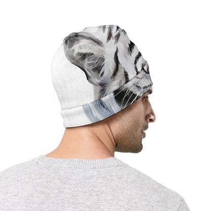 Watercolor White Bengal Tiger Print Beanie