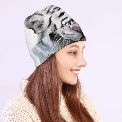 Watercolor White Bengal Tiger Print Beanie