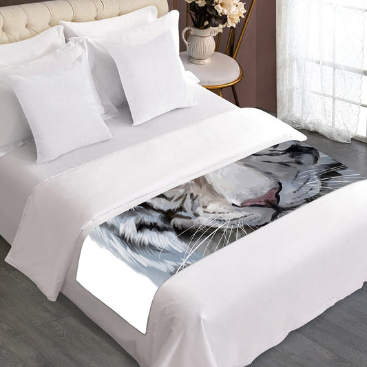 Watercolor White Bengal Tiger Print Bed Runner